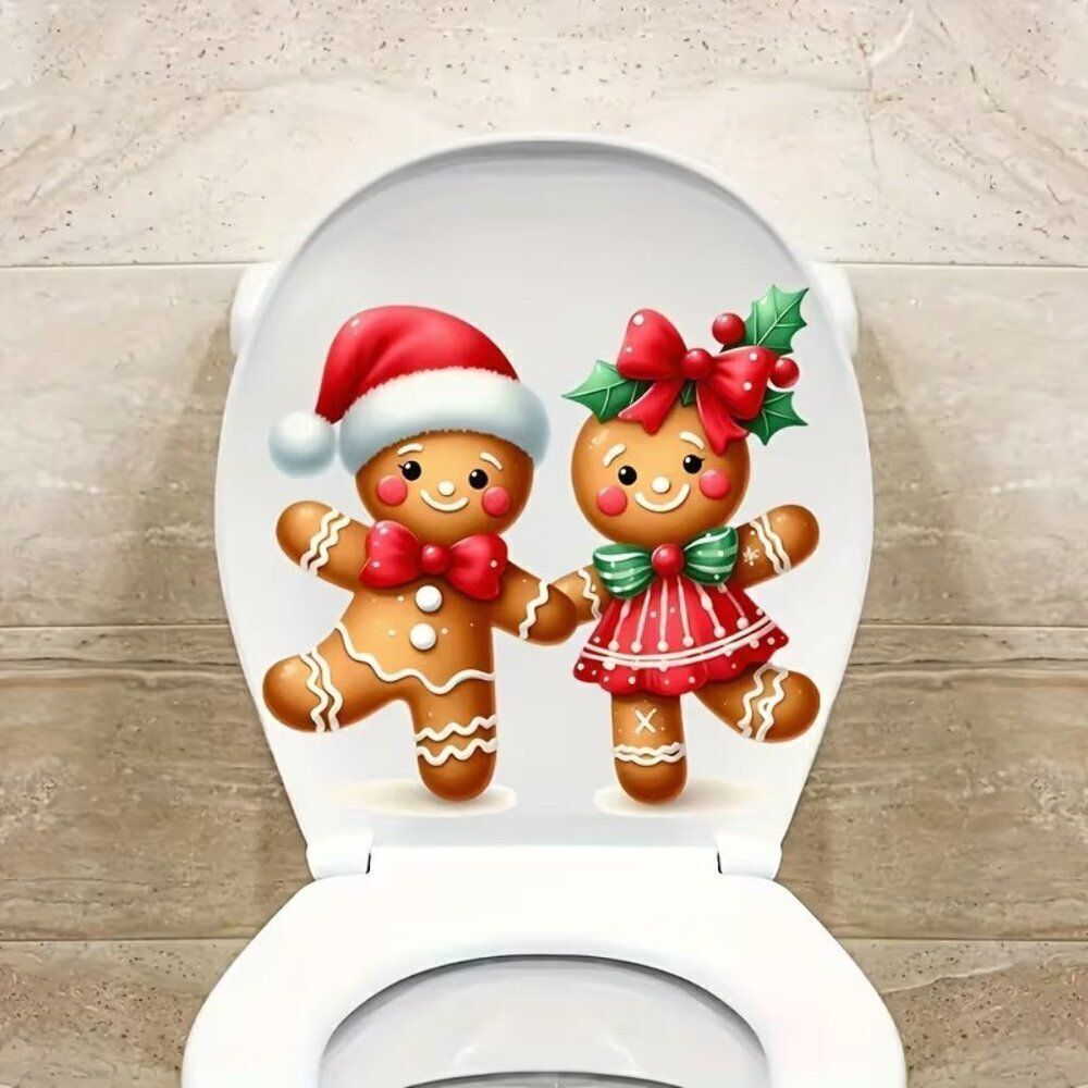 Gingerbread Man and Woman Bathroom Sticker for Festive Christmas Atmosphere